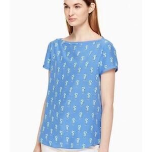 Kate Spade Silk Blend Seahorse Print Boatneck Top Women’s 0